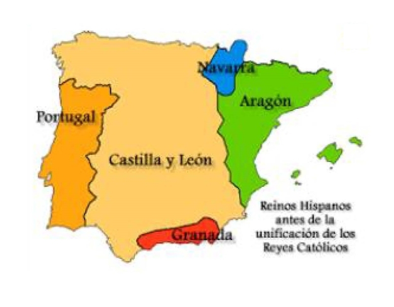 Mapa de los reinos hispanos antes de la unificación de los Reyes Católicos