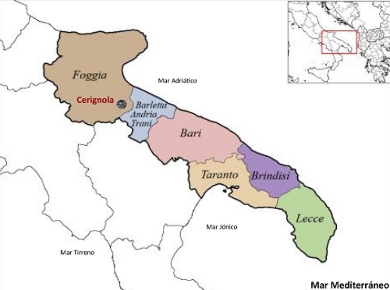 Mapa de Italia - Apulia - Foggia -Cerignola.