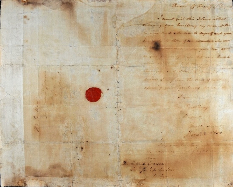 Carta del contraalmirante Nelson al General Antonio Gutiérrez de Otero. La traducción se puede ver al final del texto. Museo del Ejército.