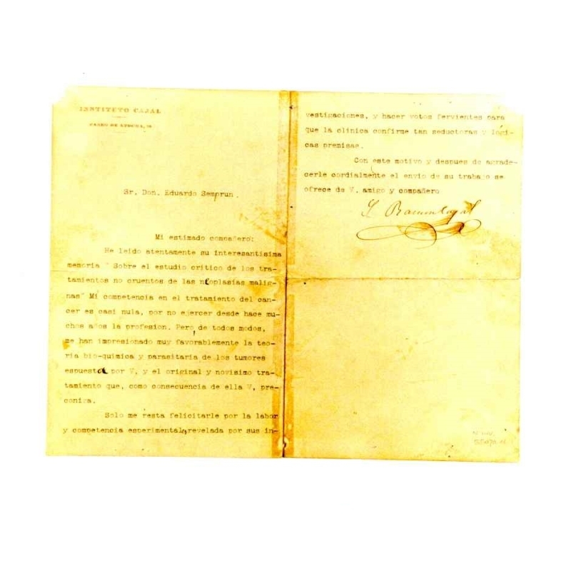 Manuscrito firmado _carta_ del capitán médico Santiago Ramón y Cajal. Museo del Ejército.