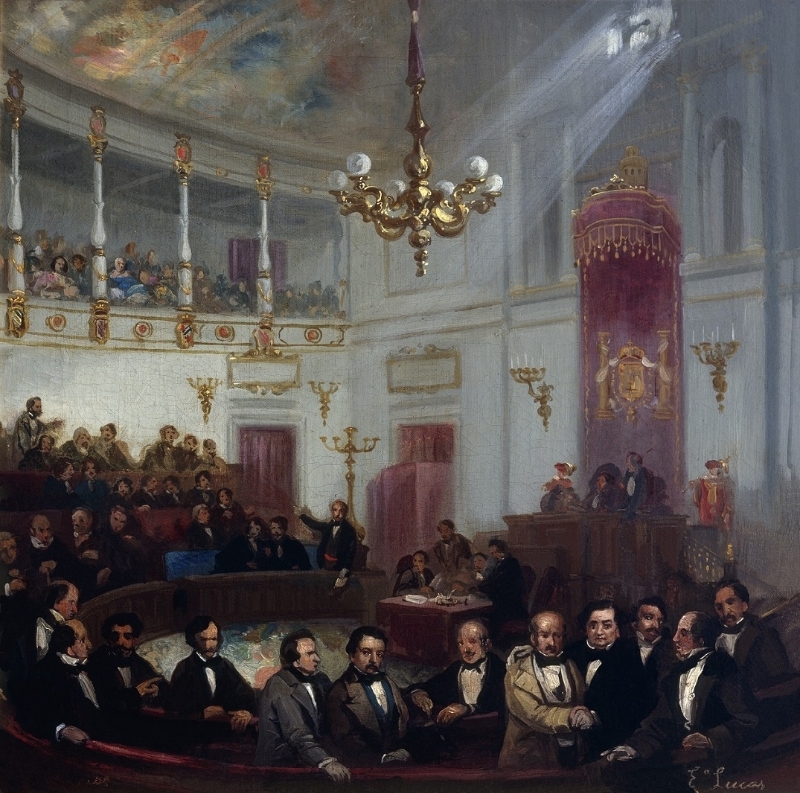 Exp. Temp. O'Donnell-Escena parlamentaria hacia 1854-Congreso de los Diputados.
