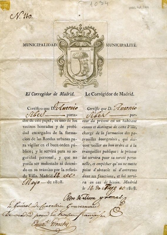 Certificado del corregidor de Madrid para transitar